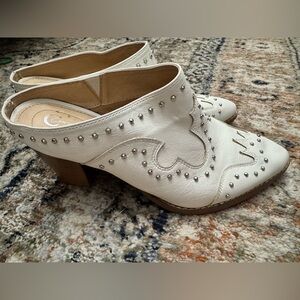 Women’s White Studded Leather Mule Heels